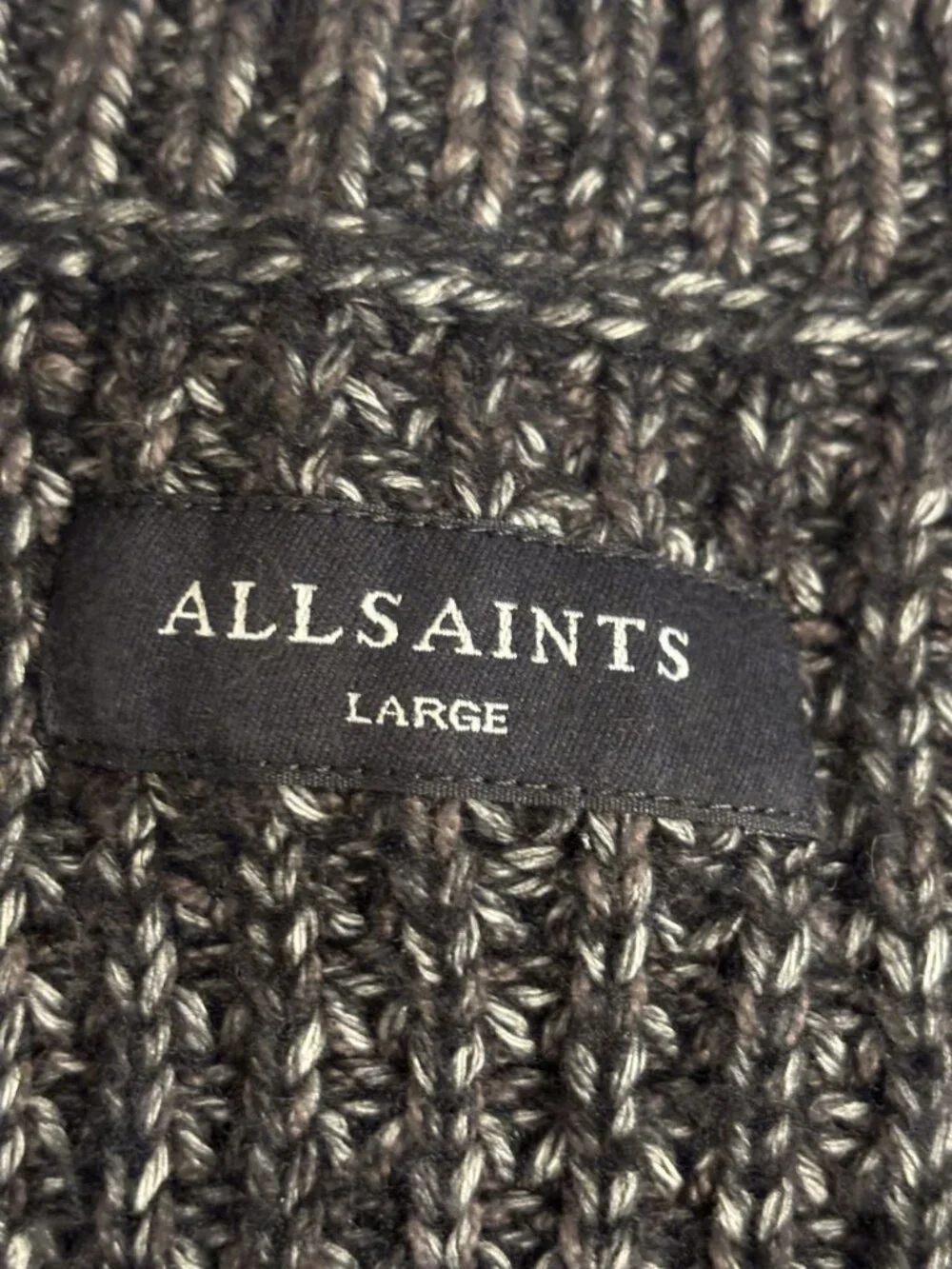 AllSaints Mens Large Knit Sweater In Black & Gray Chunky Cotton Blend